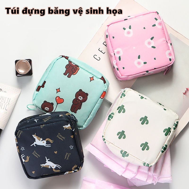 Túi Đựng Băng Vệ Sinh Họa Tiết Động Vật Hoạt Hình Dễ Thương Phong Cách Hàn Quốc