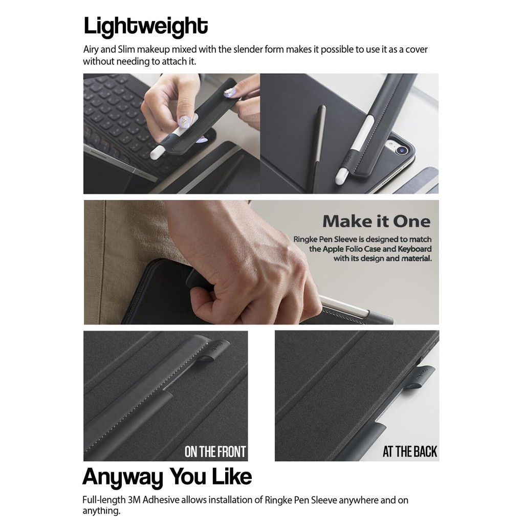 RINGKE Vỏ bọc bút cảm ứng màu đen cho Apple Pencil Samsung S iPad Galaxy Tab