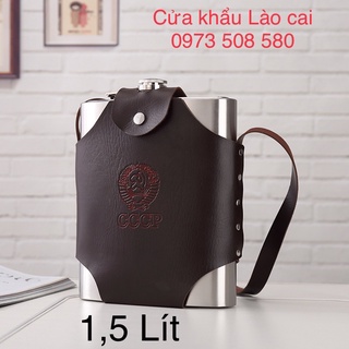 Bình tông 1,5 lít hàng dày 0,6mm-inox 304 cccp tặng bao da như hình