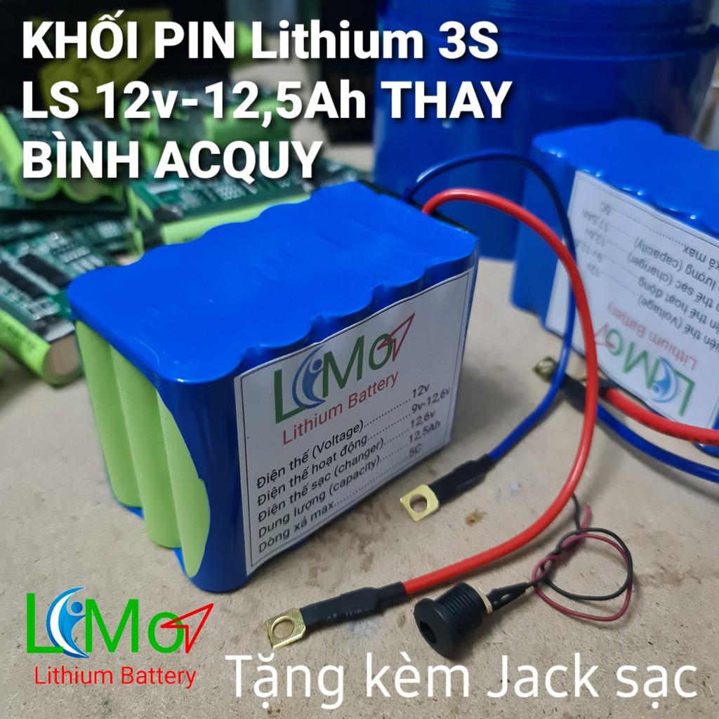 LIMO - Khối pin 3S 12,6v - 12,5Ah (Hàng loại 1, dòng xả cao thay bình acquy). Tặng kèm sạc siêu nhanh Lithium 12,6v
