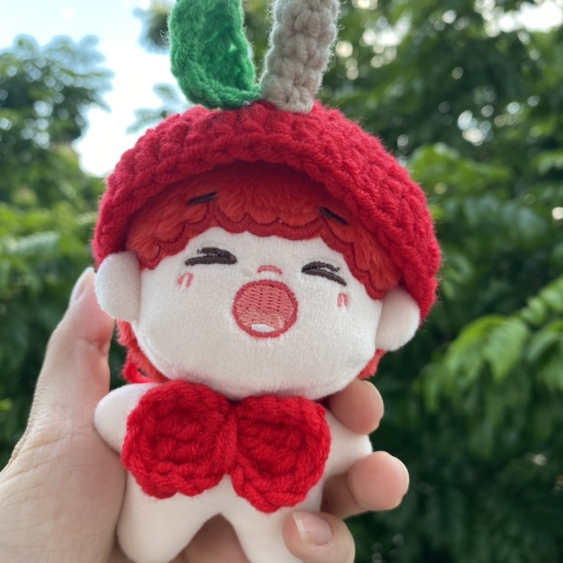 Set mũ táo đỏ và nơ cho doll 10cm
