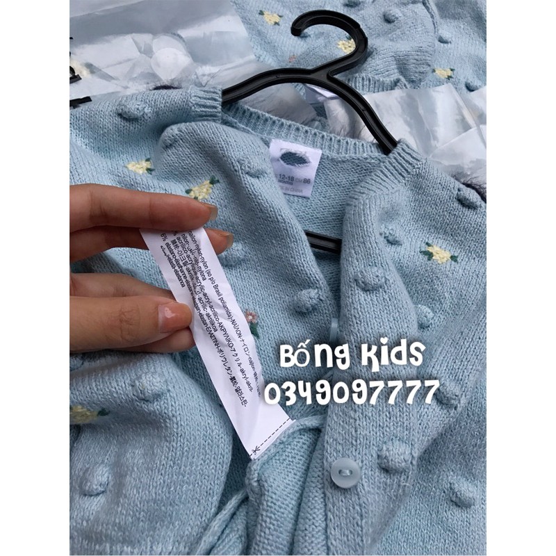 Áo Cardigan Len Bé Gái Thêu Hoa PomPom Xanh Mint ZR