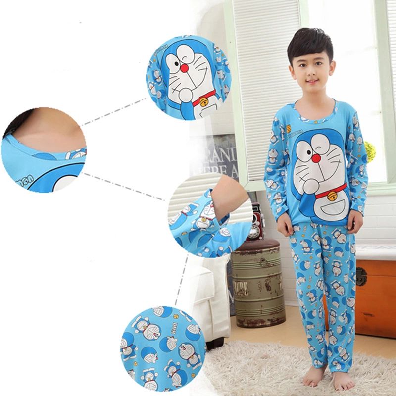 Áo Thun Cổ Tròn Dài Tay In Hình Doraemon Đáng Yêu Cho Bé