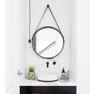 Gương tròn treo tường dây da - 40cm