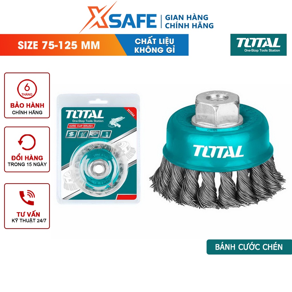 Bánh cước thép xoắn TOTAL Chén cước thau xoắn kích thước 75-125mm, đường kính dây cước 0.5mm, cốt M10