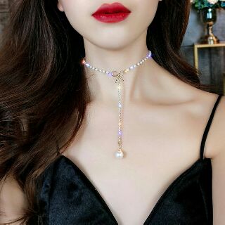 (TUYỆT ĐẸP) VÒNG CỔ HỌA TIẾT NƠ ĐÍNH HẠT