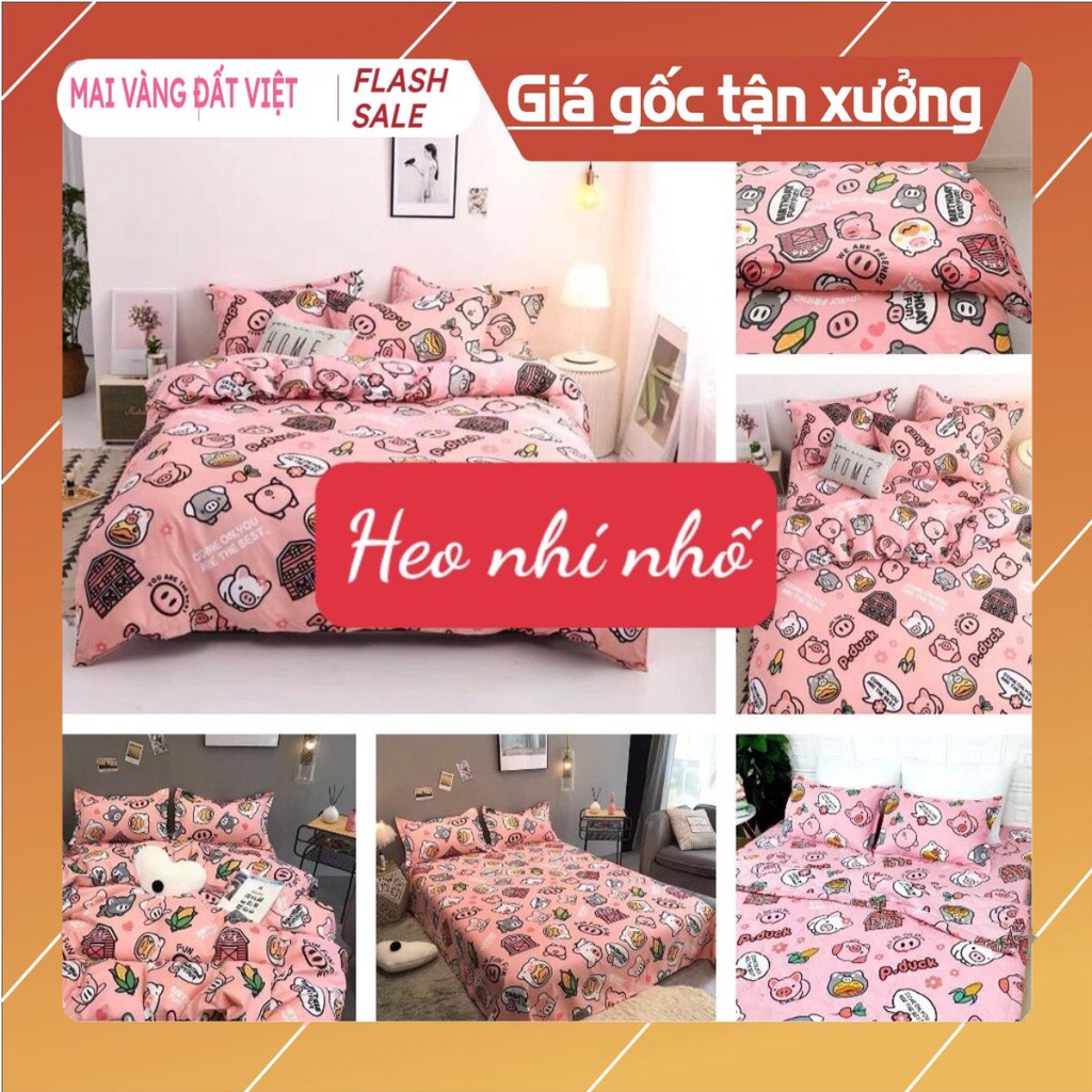 Bộ ga gối cotton poly 1m4,1m6 dây hoa nền tím mận