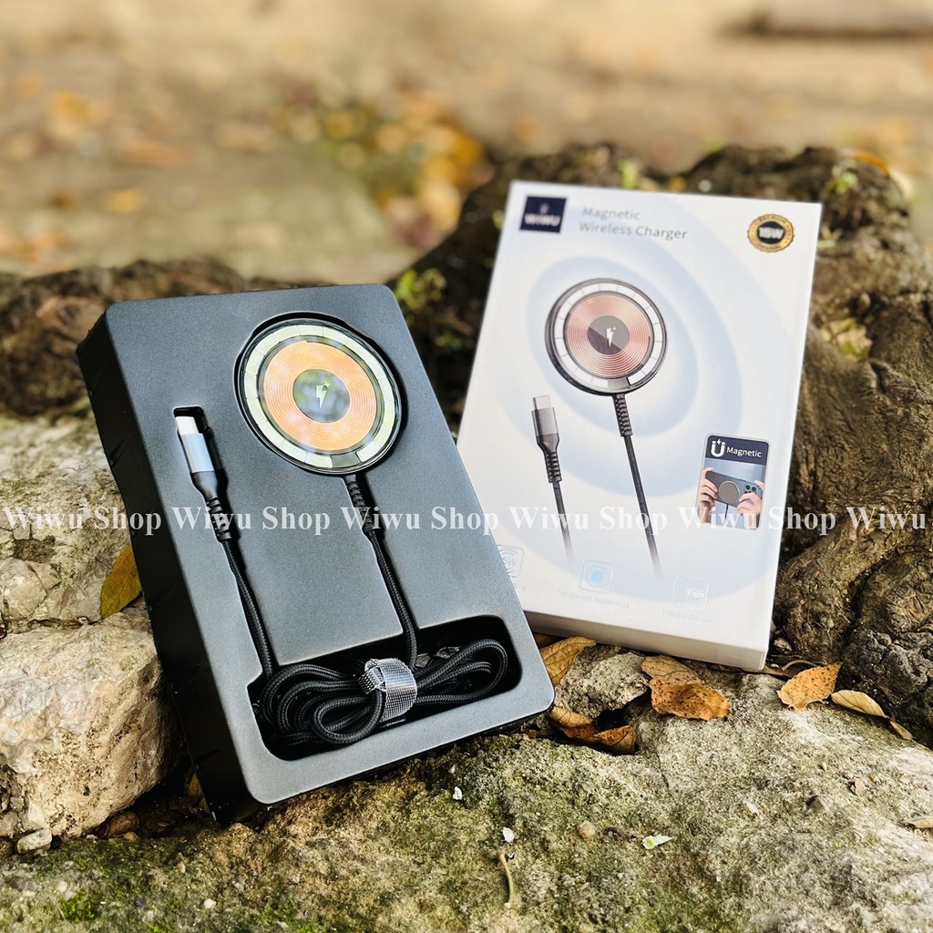 WIWU Magnetic Wireless Charger - Đế sạc nhanh không dây 15W cho IPhone XS Max - 14 Pro Max , mặt kính trong suốt lộ cơ