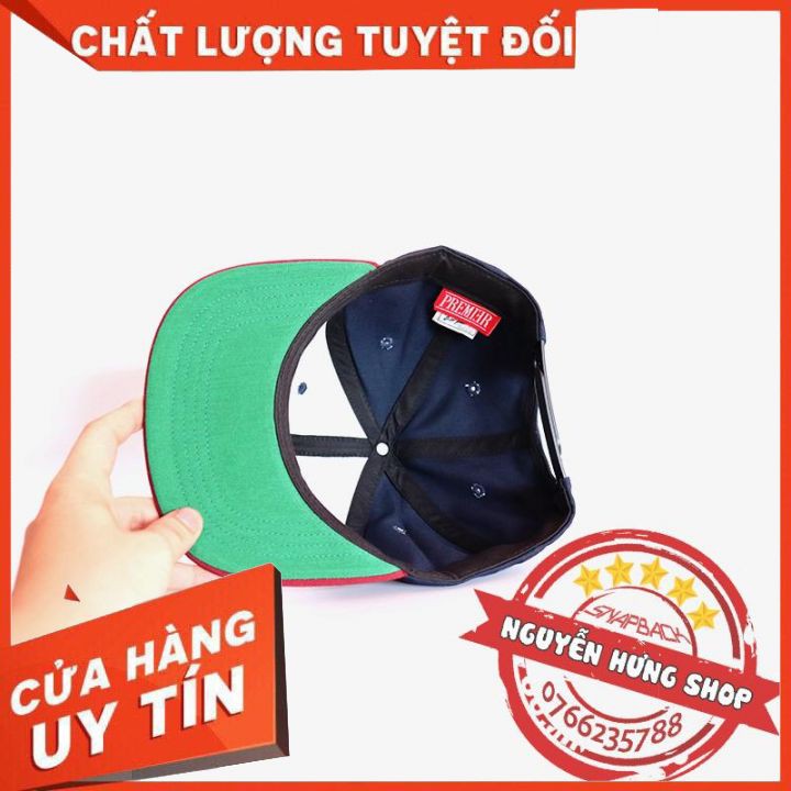 Nón snapback nam nữ Premier xanh đen kết đỏ