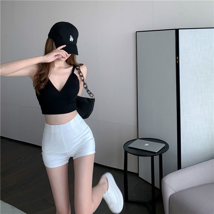 Quần Short Legging Lưng Cao Co Giãn Màu Đen Gợi Cảm Cho Nữ
