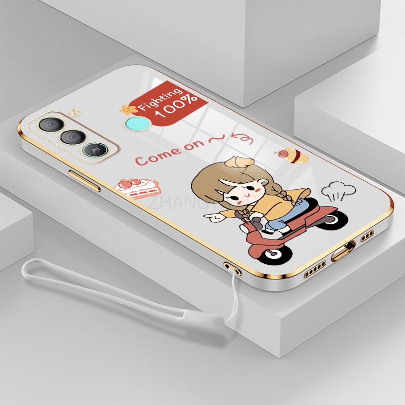 Ốp Điện Thoại TPU Silicon Mạ Điện Hình Cô Gái Chạy Xe Máy Kèm Dây Đeo Cho Tecno pop 5 lte