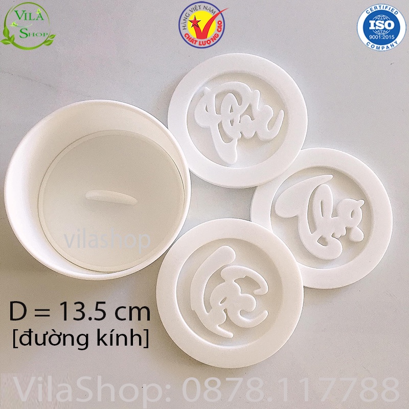 Khuôn Xôi, Bộ Khuôn Làm Xôi Hình Chữ Phúc - Lộc - Thọ, Đường Kính 13.5cm x Cao 7cm, Hạt Nhựa PP Chịu Nhiệt - Không Mùi