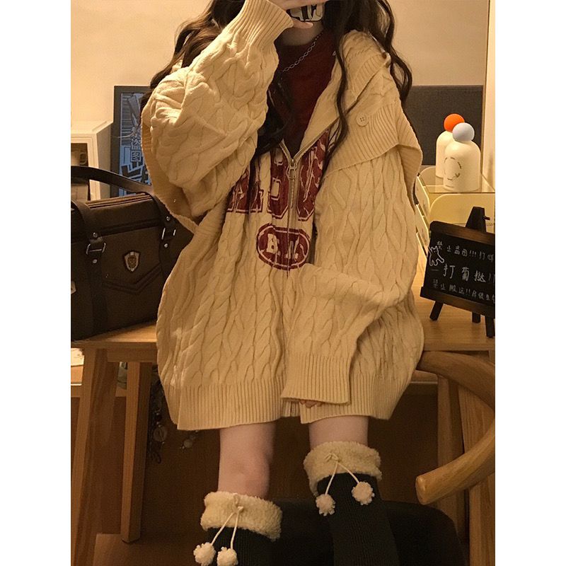 Áo Sweater Dệt Kim Dáng Rộng Kiểu Retro Nhật Bản Thời Trang Xuân Thu Năng Động