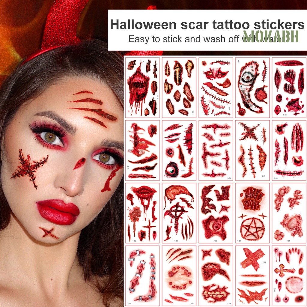 Set 10 Tấm Hình Xăm Dán Tạo Hiệu Ứng 3D Không Gây Đau Phong Cách Halloween Độc Đáo