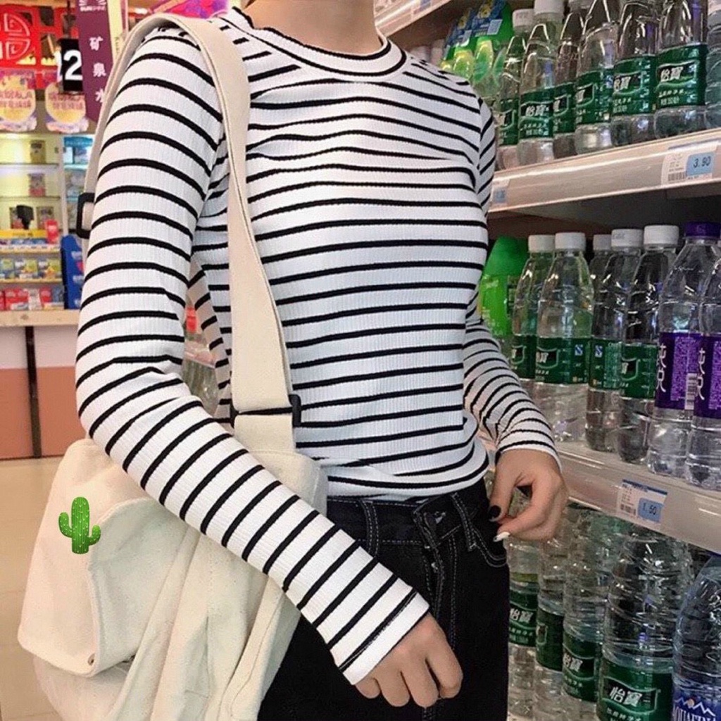 áo kẻ sọc ngang tay dài chất gân đẹp pc
