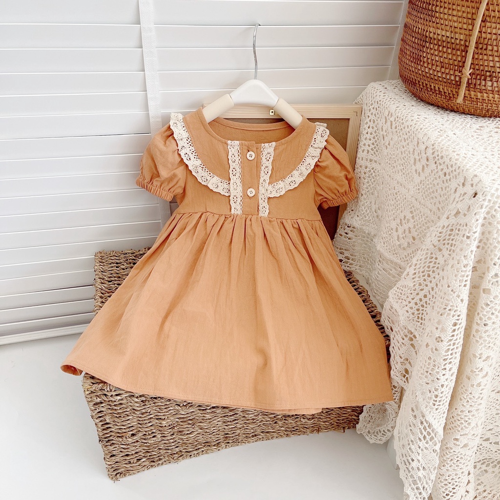 VÁY HÈ CỘC TAY VIỀN NGỰC REN CHO BÉ GÁI 1-6 TUỔI- CHẤT THÔ HÀN MỀM