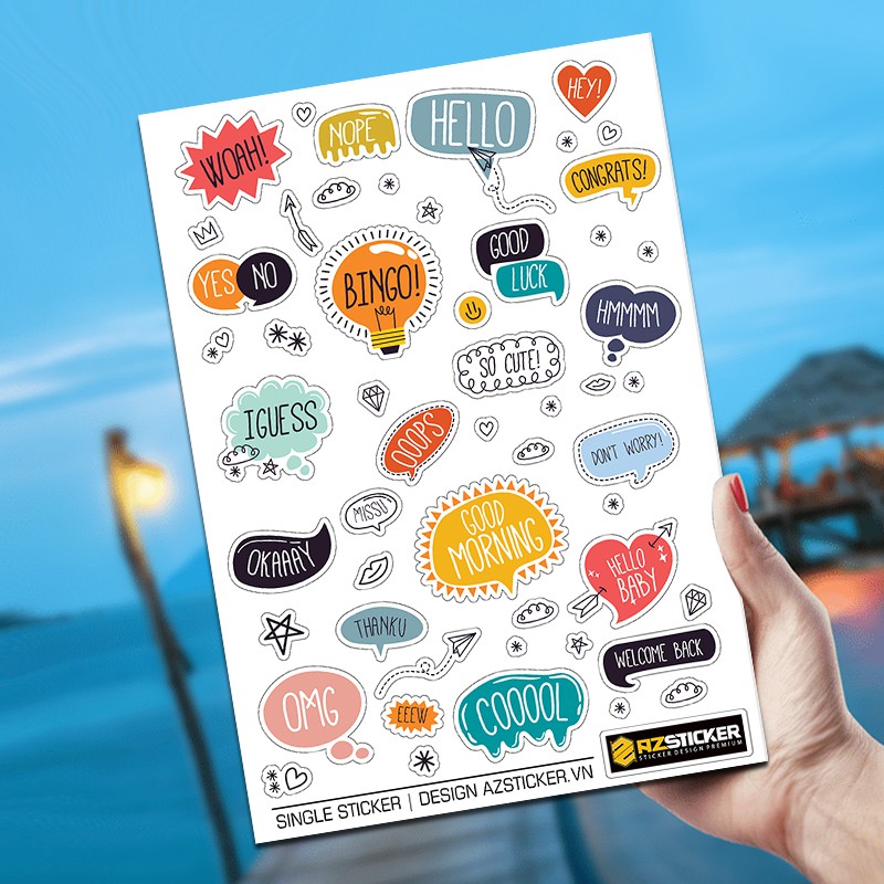 Set A4 Sticker Hình Dán Text Cute STKA410 | Chất Liệu PVC Cao Cấp Dán Đồ Dùng, Thiết Bị Chống Nước, Bền Màu