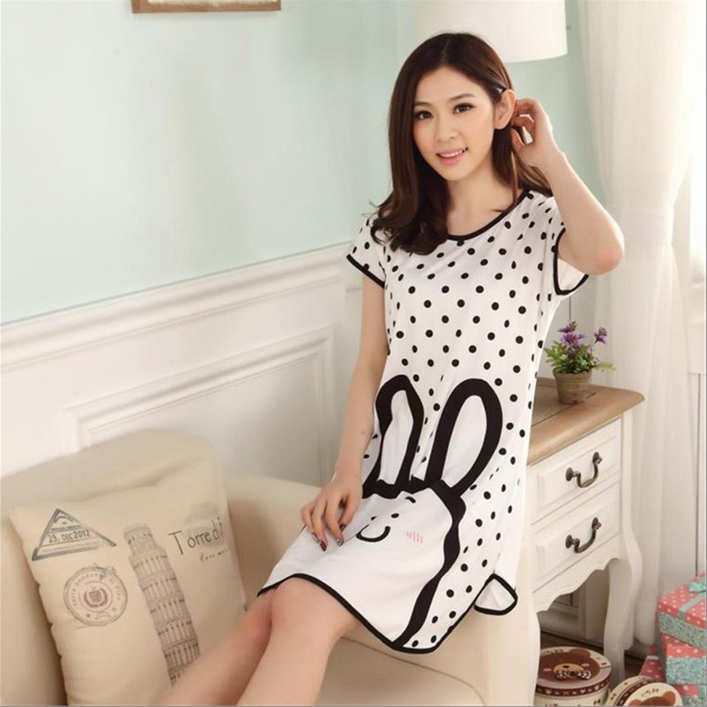 Đầm ngủ cổ tròn tay ngắn họa tiết hoạt hình dễ thương cho nữ | BigBuy360 - bigbuy360.vn