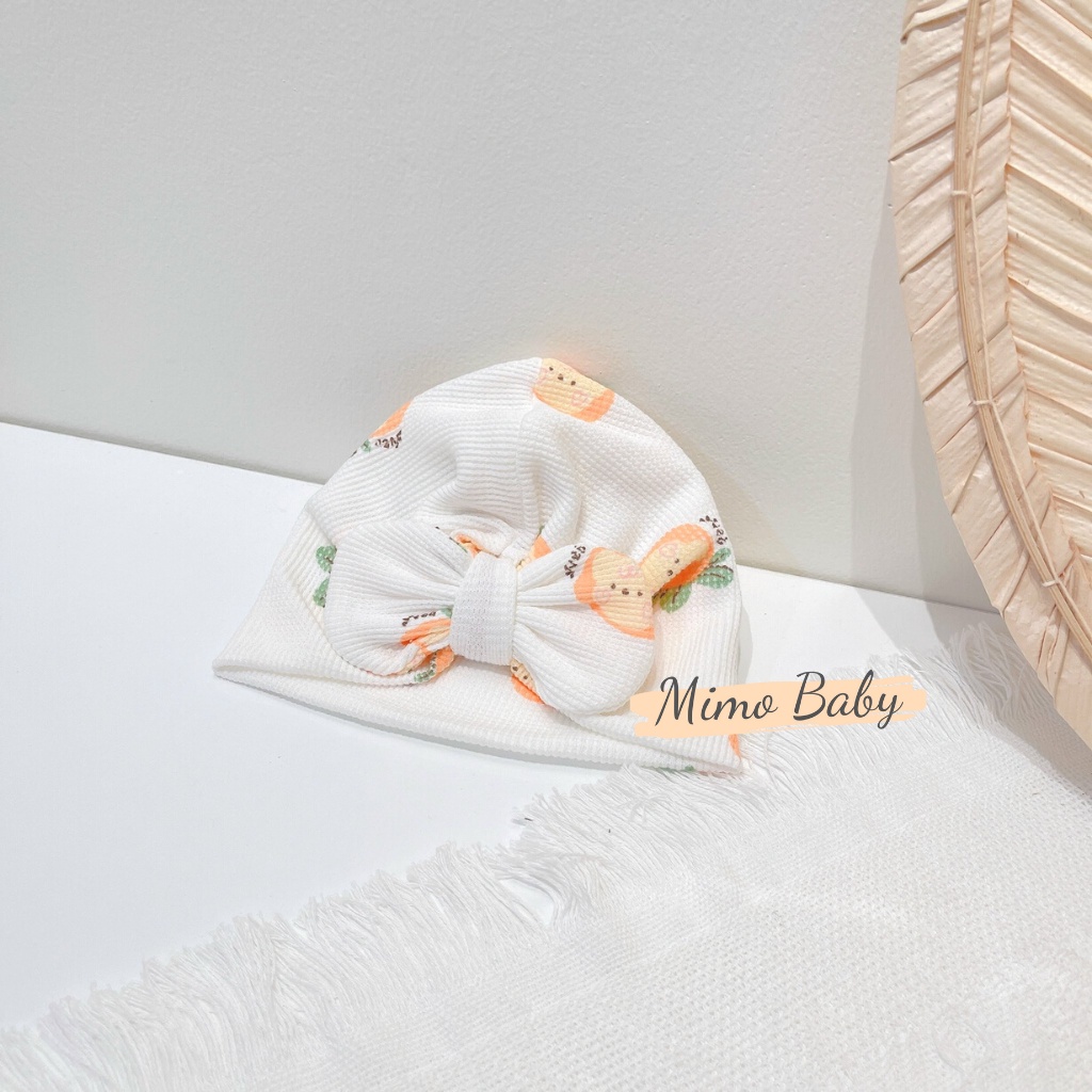 Mũ turban màu trắng kem họa tiết hình gấu cam cho bé MTB145 Mimo Baby