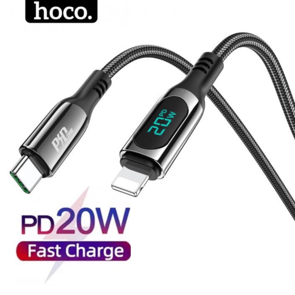 Dây sạc nhanh ip 20w HOCO màn hình hiển thị điện áp - Cáp bọc dù type c to dùng cho iphone 14 13 12 promax