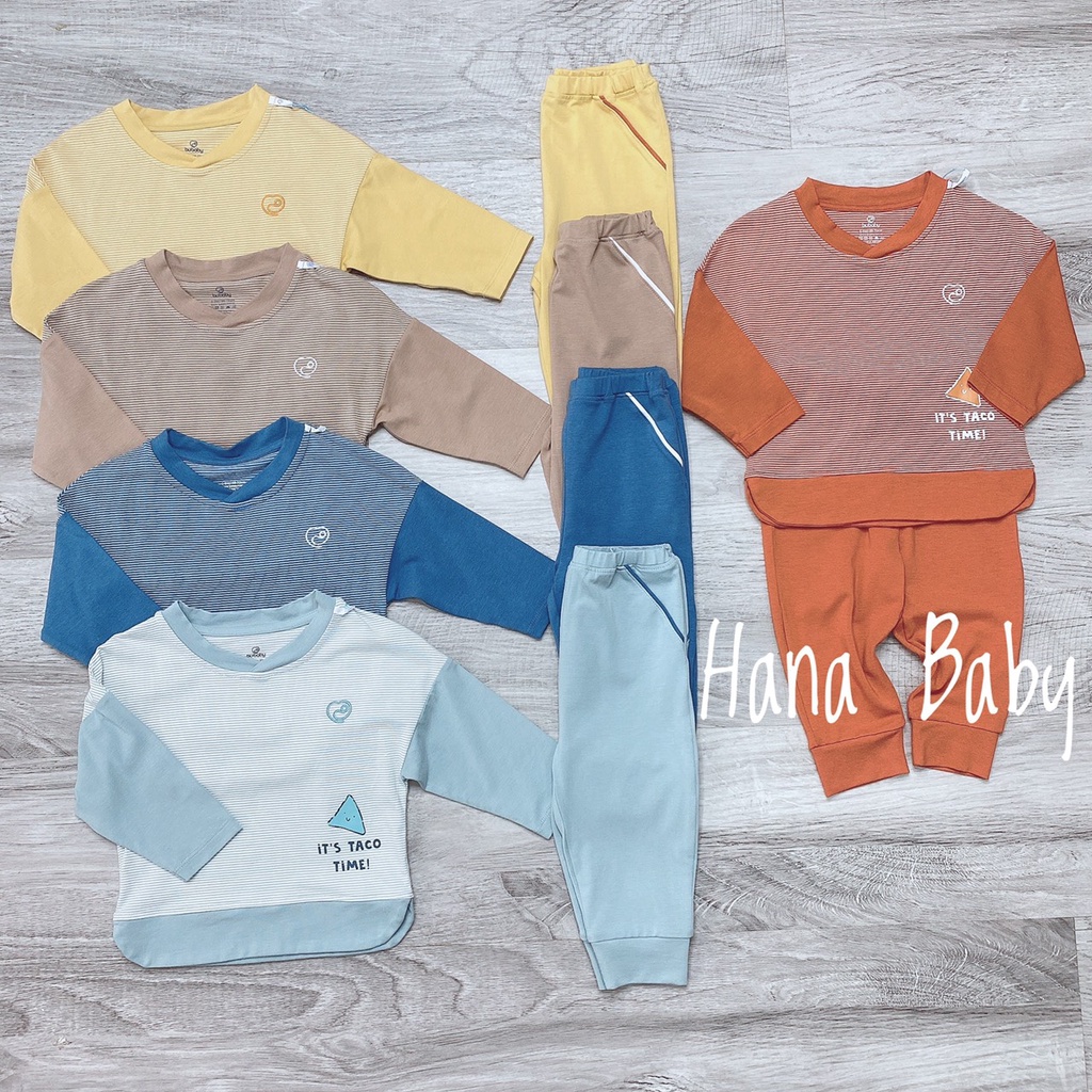 Bộ dài tay thu đông cho bé Bu Baby- Kyomi Aloha Kẻ