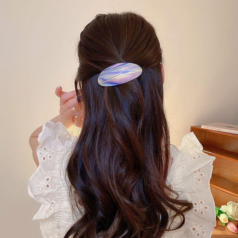 TWINKLE Kẹp Tóc Đuôi Ngựa Hình Oval Họa Tiết Kẻ Sọc Thời Trang Mùa Xuân Ngọt Ngào Cho Nữ