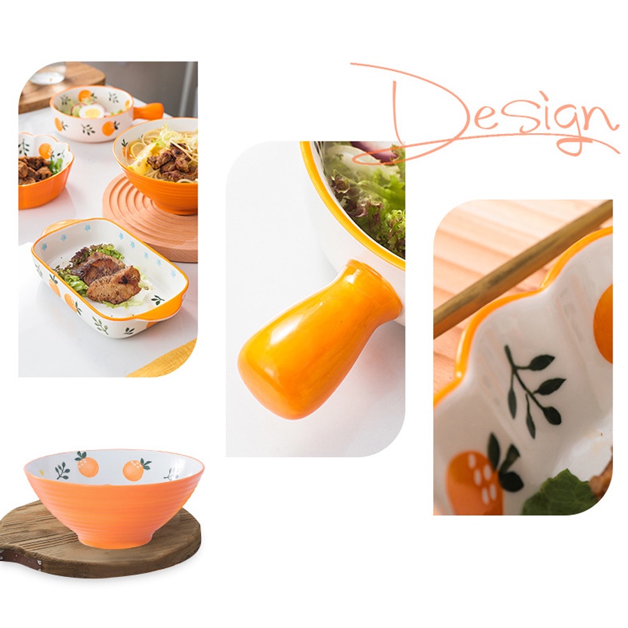 Bát đĩa sứ họa tiết quả cam tươi tắn - trang trí bàn ăn cực xinh