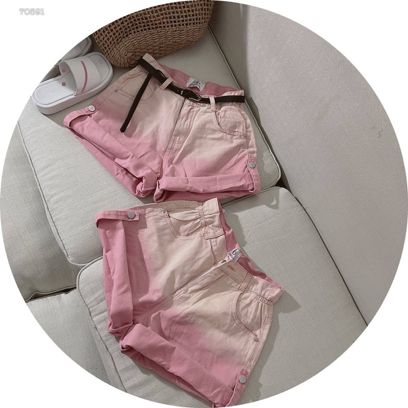 Quần jean short nữ from ôm chuẩn gấp lai màu hồng alohashop91