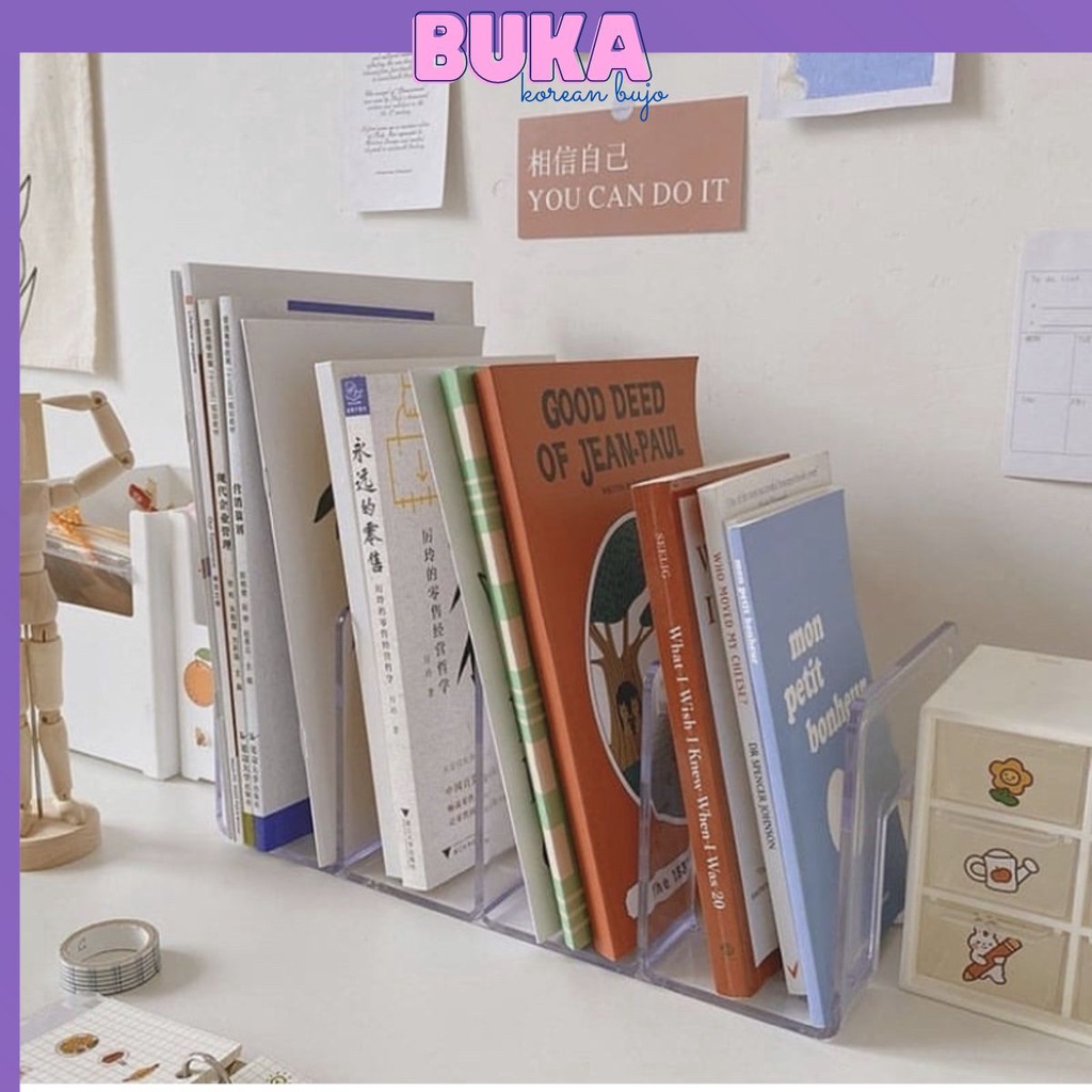 Kệ sách trong suốt bằng Mica Phong cách Hàn quốc - Giá sách để bàn basic decor phòng DMJ
