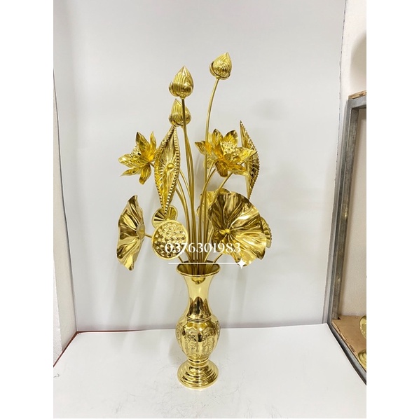 Hoa sen đồng vàng nguyên chất 💯 màu vàng ánh kim kèm lọ bát tiên cao 30cm