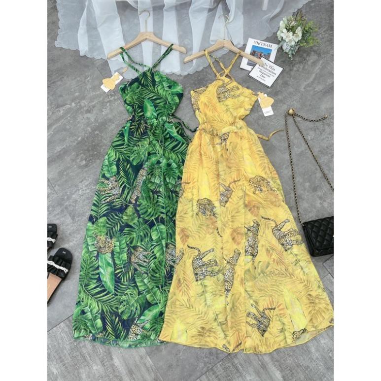 Đầm maxi hoa váy hoa xẻ tà hở lưng đi biển siêu xinh( có ản và video thật) new