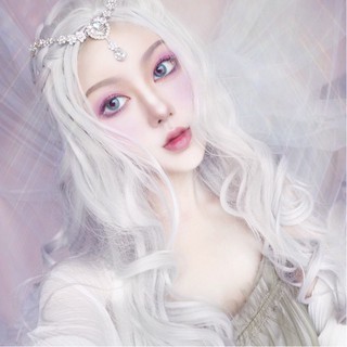 Bộ Tóc Giả Dài Uốn Xoăn Nhuộm Màu Trắng Cho Nữ