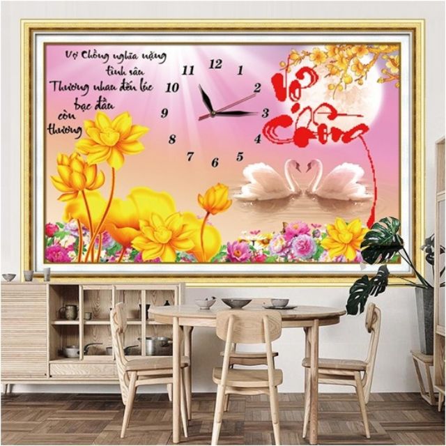 Tranh đính đá đồng hồ Vợ Chồng Df208 75x49cm