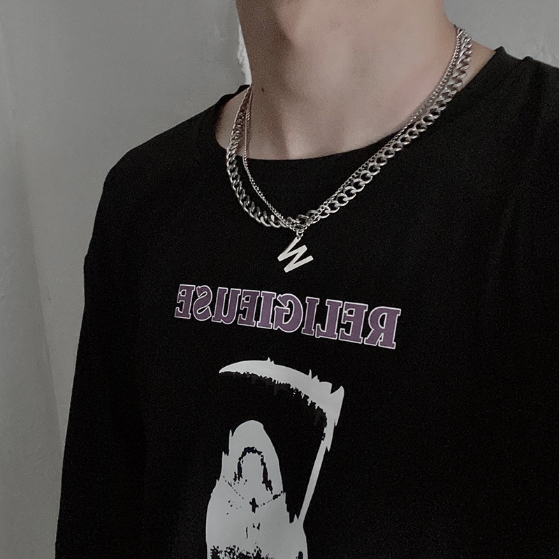 Dây chuyền hai lớp mặt chữ W phong cách hip hop thời trang cá tính cho nữ