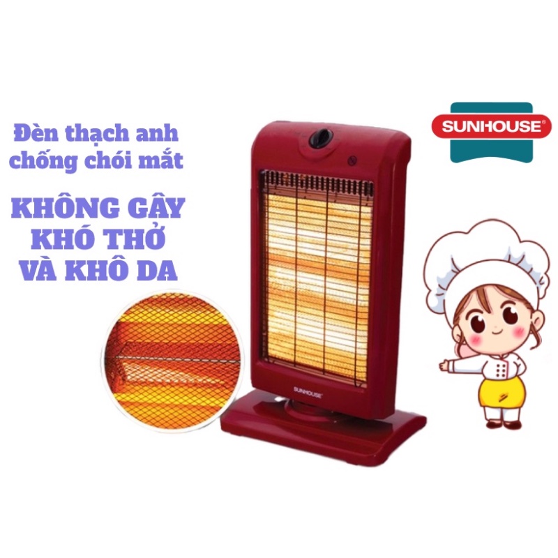 Đèn Sưởi 3 Bóng Halogen Sunhouse SHD7016 ,  Máy Sưởi Điện Đèn Thạch Anh Không Gây Khô Da Và Khó Thở  - BH 12 Tháng