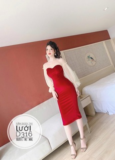 Bigsize Đầm body tay lưới D316