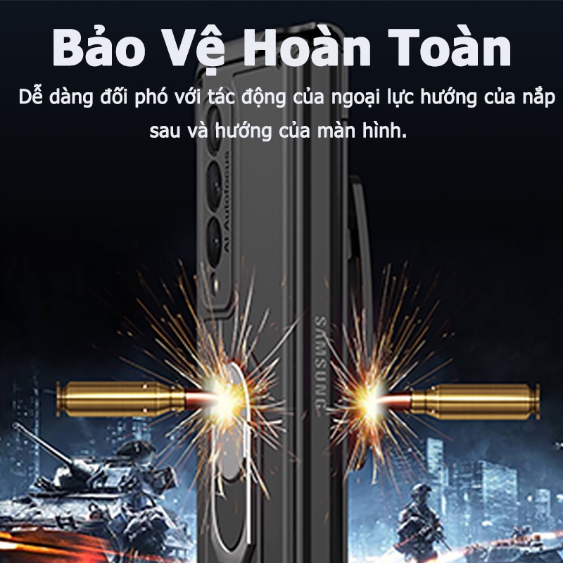 Miimall Bao Da Z Fold 3,Siêu Mỏng Case Matte PC Cứng Bảo Vệ Chống Va Đập, Giá Đỡ, Nắp Gập, Chống Trượt, Chống Vân Tay Cover cho Samsung Galaxy Z Fold 3 5G