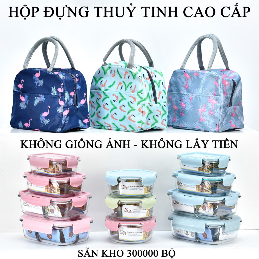 Hộp đựng cơm thủy tinh HCN cao cấp CHIA NGĂN Bộ hộp cơm văn phòng(bán buôn - bán lẻ) - Mua combo tặng túi màu ngẫu nhiên