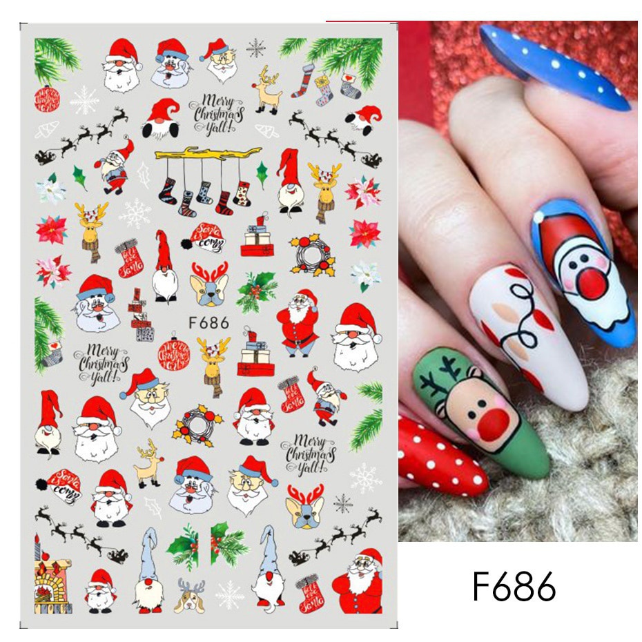 Miếng Dán Trang Trí Móng Tay Họa Tiết Giáng Sinh/ Bông Tuyết/ Chú Chim 3D Độc Đáo Cho Dịp Halloween/ Giáng Sinh