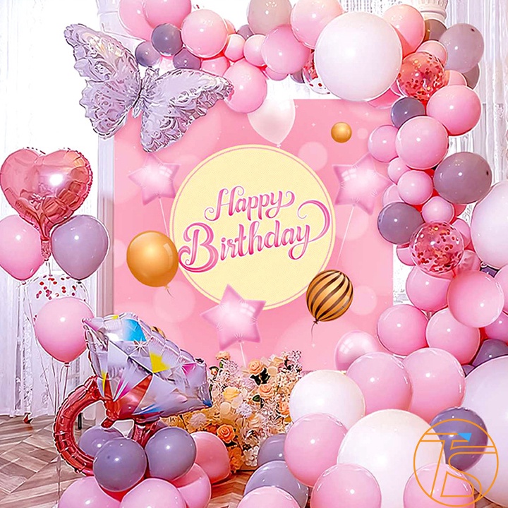 Bộ Trang Trí Sinh Nhật, Thôi Nôi Cho Bé Trai, Bé Gái Mẫu Tấm Poster 70x70cm Có Kèm Bơm Tay