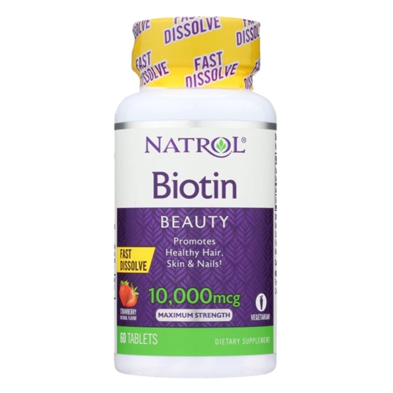 Natrol Biotin 10000mcg 60v hỗ trợ mọc tóc, cải thiện tình trạng rụng tóc