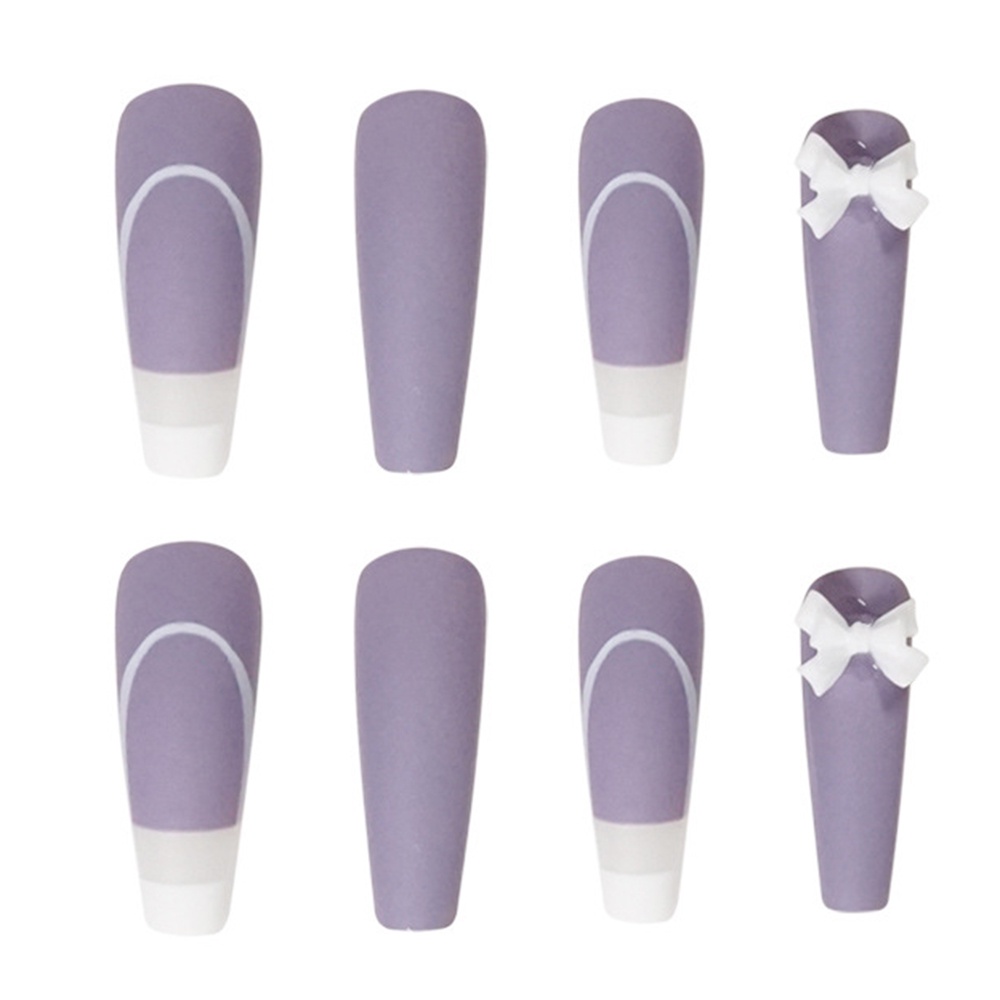 Miếng Dán Móng Tay Giả Plus Hình Nơ Tím Có Thể Tháo Rời