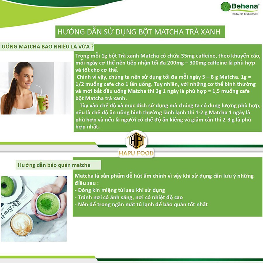 Bột matcha trà xanh Behena nguyên chất- Công nghệ Nhật Bản cao cấp