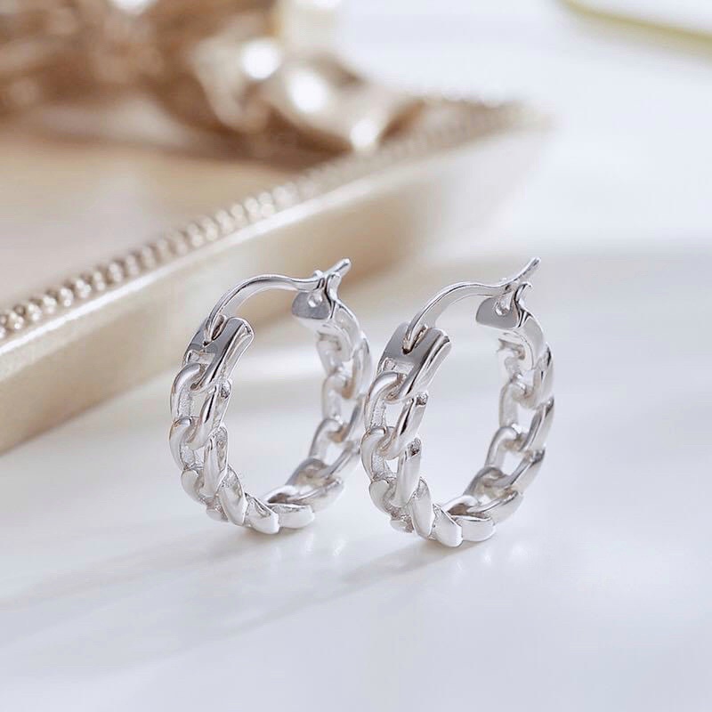 Khuyên tai nam nữ bạc đẹp, bông tai bạc chốt bấm đơn giản cá tính Minh Thoa Silver
