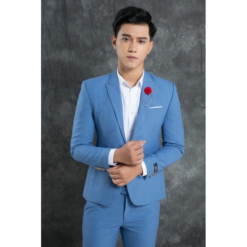 Bộ vest nam,Aó vest nam thời trang ,bộ suit màu xanh hòa bình cao cấp lịch lãm cho phái mạnh, com lê blaze