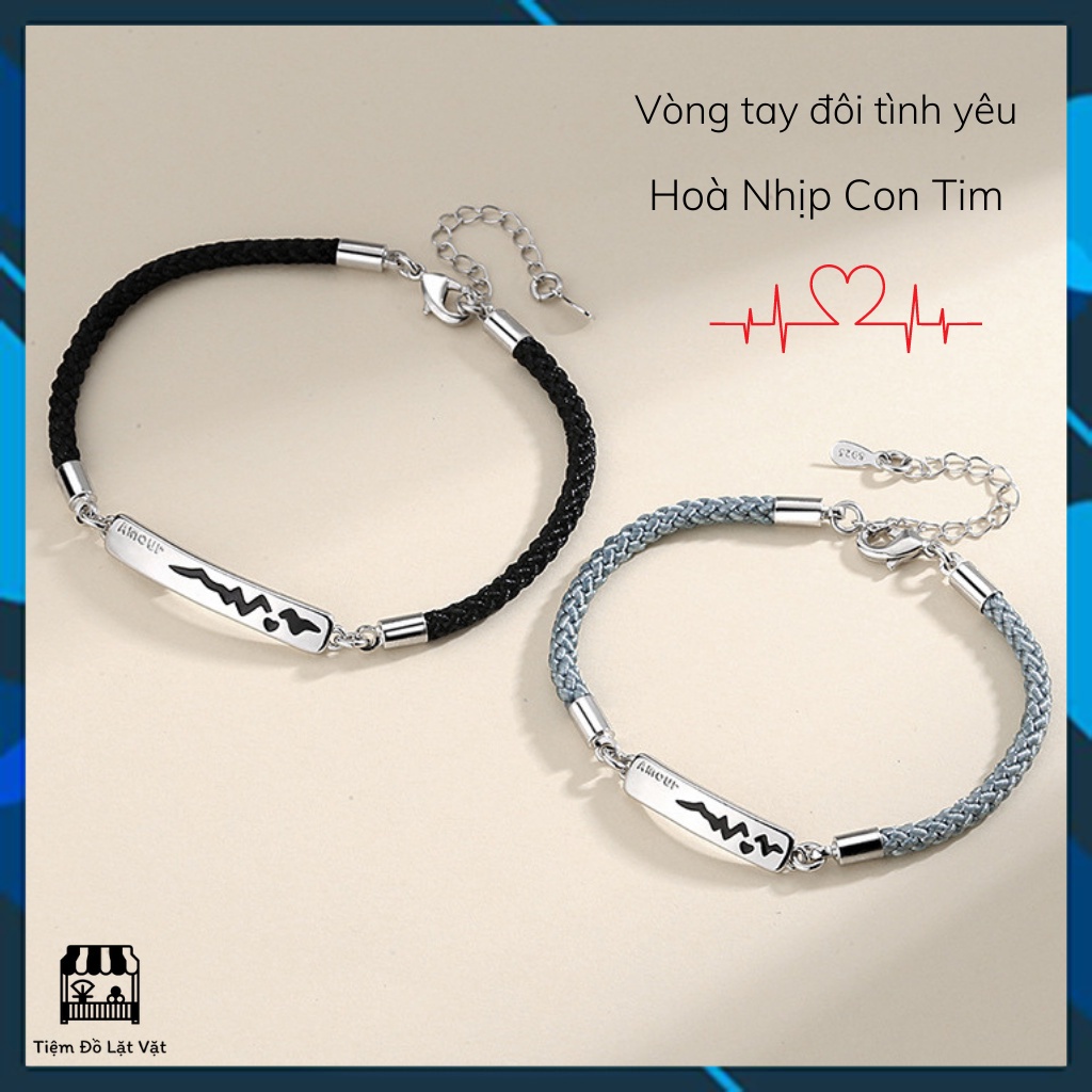 ✽Vòng tay đôi nam nữ, tình yêu Hoà Chung Nhịp Đập - couple có thể điều chỉnh dây đeo hợp kim bạc