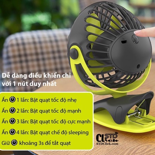 Quạt sạc Kẹp Cạnh Bàn mini xoay góc 720 độ, quạt đến 20 tiếng, đế kẹp đa năng hoặc đặt bàn