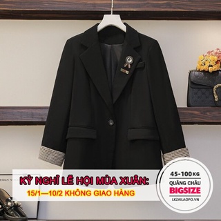 ﹉BIGSIZE Nữ (45-100kg) Áo vest nữ blazer khoác đen dáng rộng thiết kế trẻ trung thanh lịch - Phong cách Hàn Quốc - quảng châu cao cấp