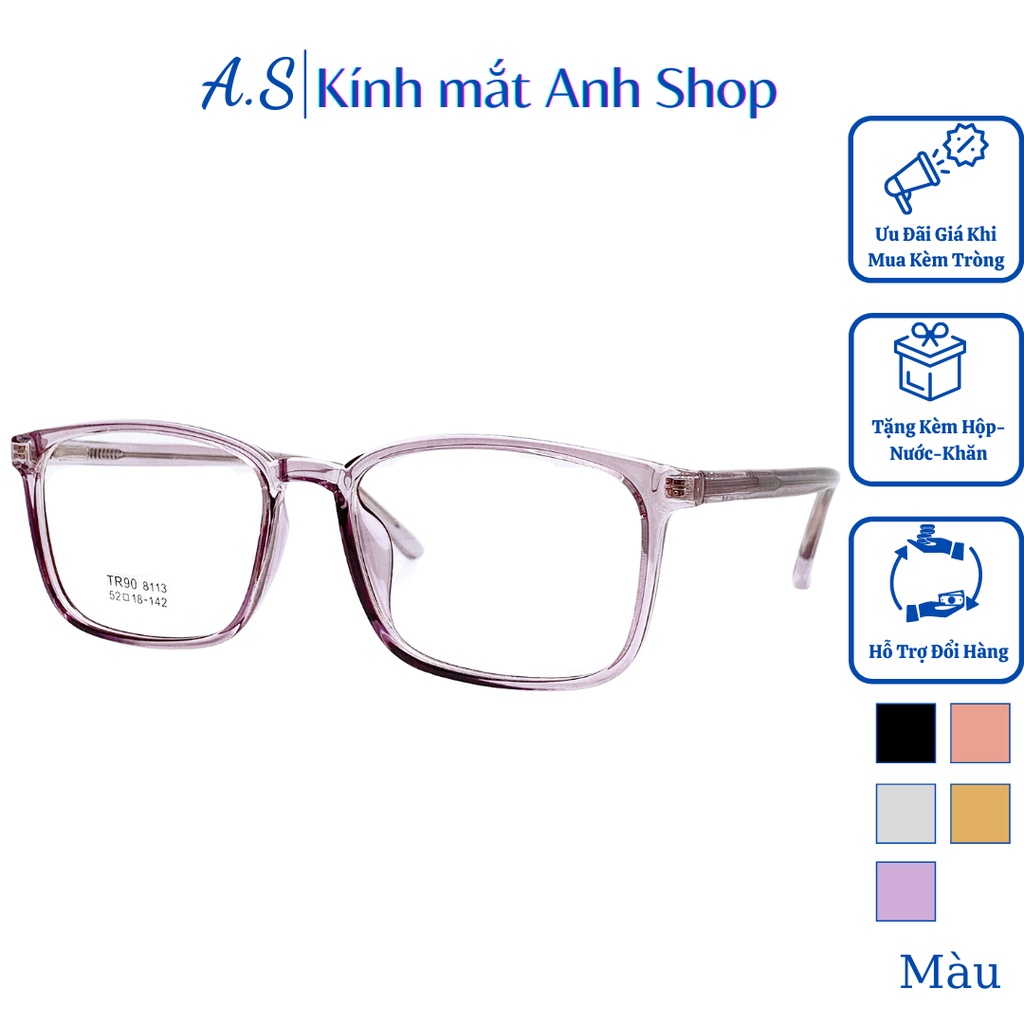 Gọng kinh vuông lõi kim loại thời trang chất liệu nhựa dẻo nhận cắt tròng cận viễn loạn 8113