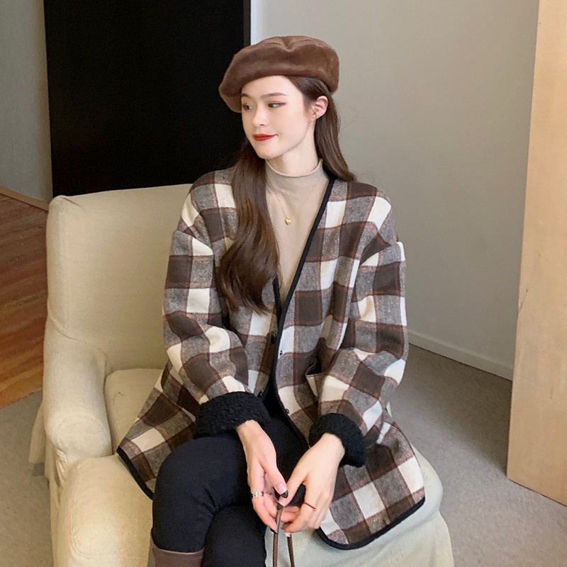 Áo Khoác Len Lông Cừu Tay Dài Dáng Rộng Phong Cách Hàn Quốc Thời Trang Mùa Đông Cho Nữ 2021 | BigBuy360 - bigbuy360.vn